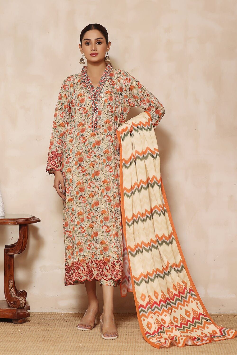 Lawn Off White 3 Piece Suit Khas Janan
