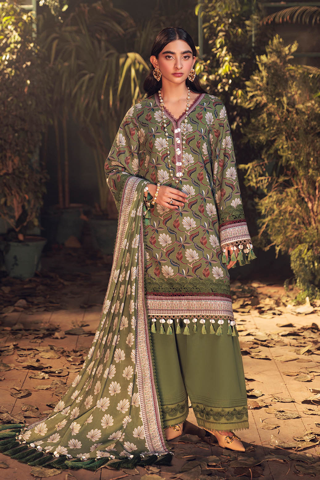 Khaddar Green Unstitched Suit - Bonanza