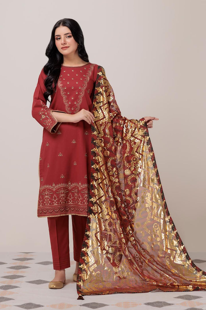 Dyed Red 3 Piece Stitched Suit - Bonanza