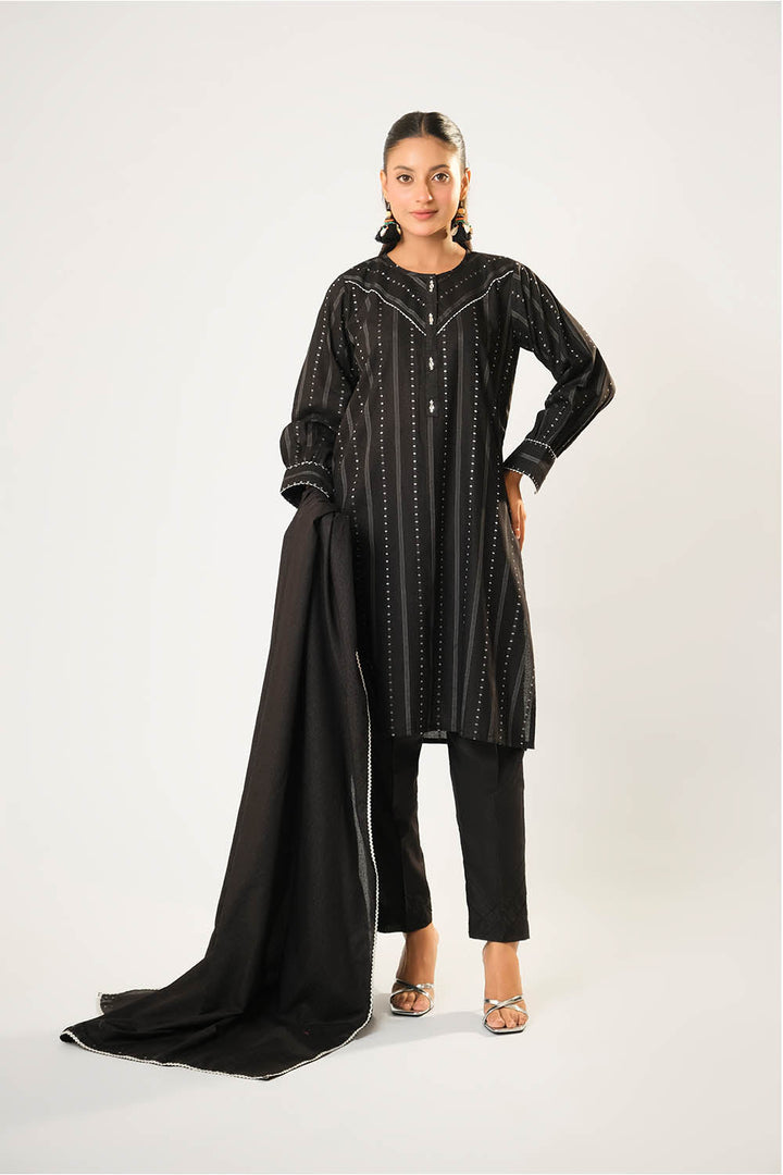 Cotton Karandi Dobby Black Silk Stitched Suit - Senorita