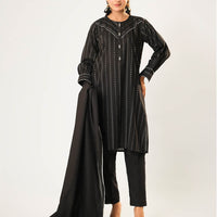 Cotton Karandi Dobby Black Silk Stitched Suit - Senorita