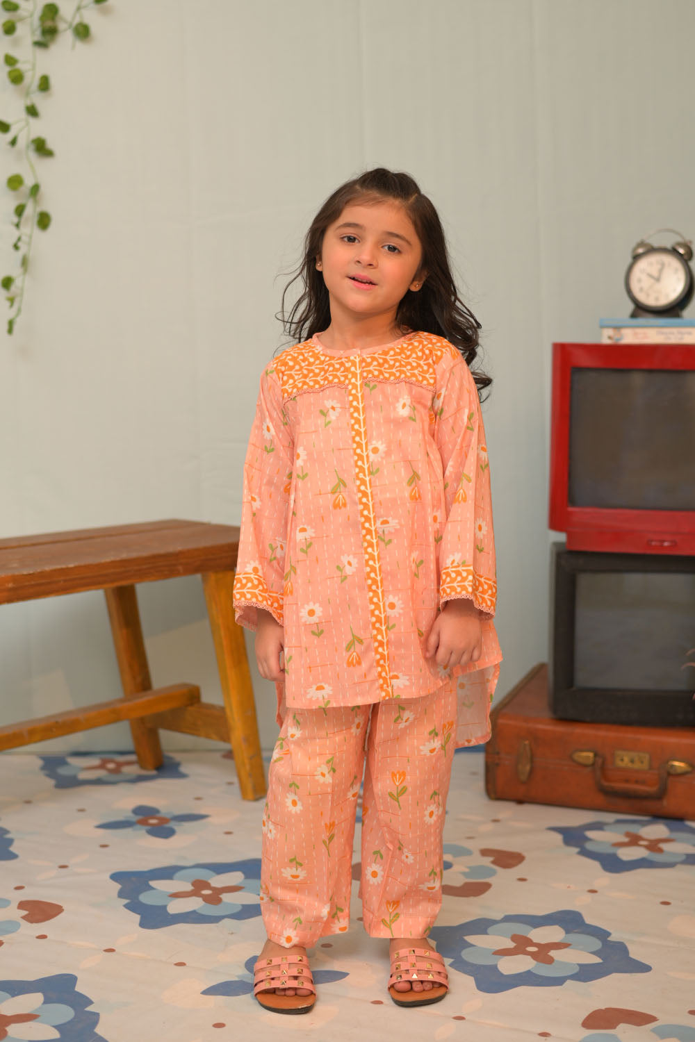 Cotton Dobby Self Peach Stitched Suit - Senorita