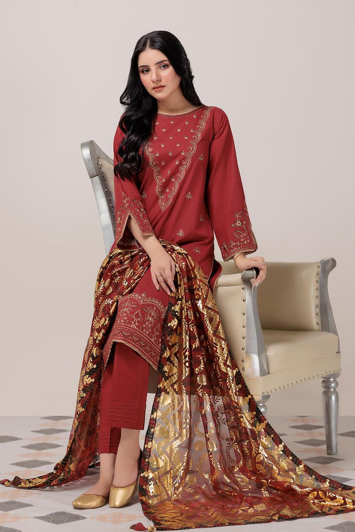 Dyed Red 3 Piece Stitched Suit - Bonanza