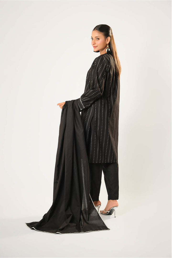 Cotton Karandi Dobby Black Silk Stitched Suit - Senorita