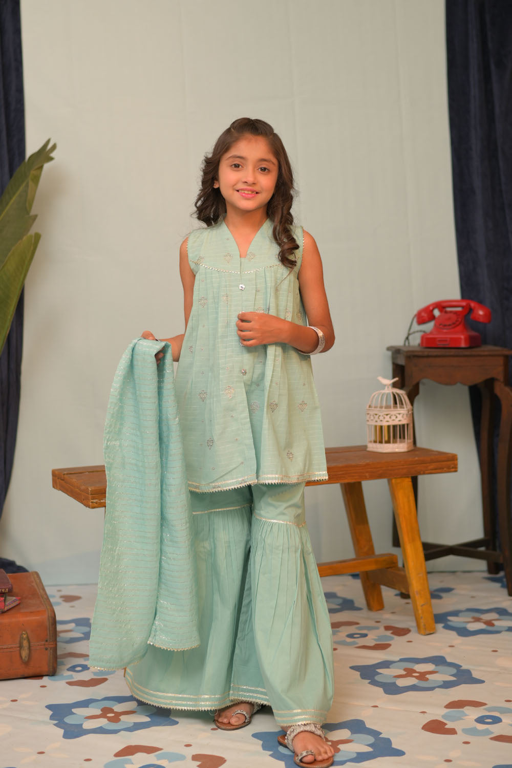 Cotton Jacquard Sea Green Stitched Suit - Senorita