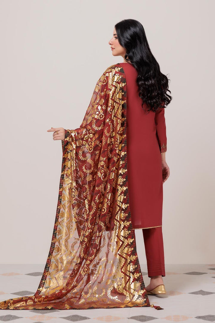 Dyed Red 3 Piece Stitched Suit - Bonanza