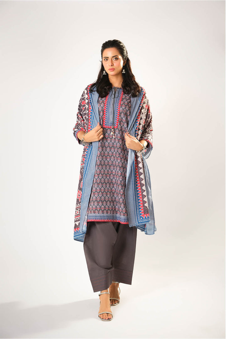 Cotton Khaddar Printed Grey Stitched Suit - Senorita