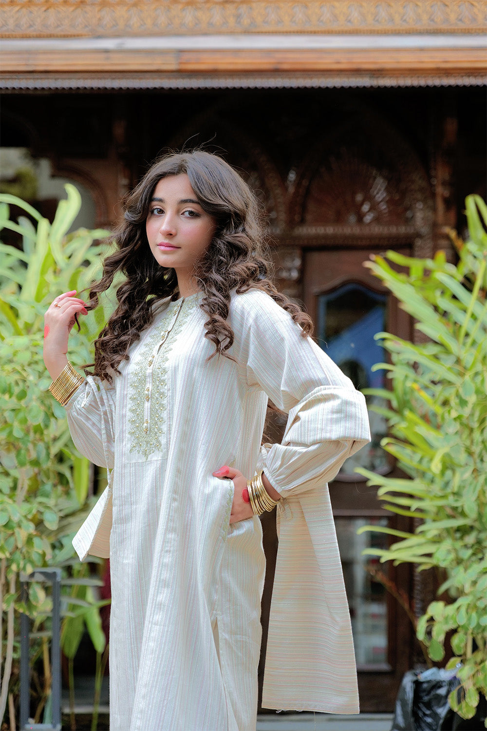 Cotton Dobby Jacquard Off White Stitched Suit - Senorita