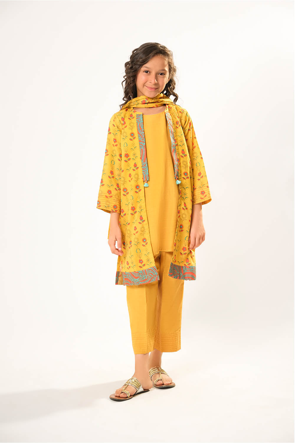 Cotton Khaddar Printed Mustard Stitched Suit - Senorita