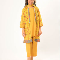 Cotton Khaddar Printed Mustard Stitched Suit - Senorita
