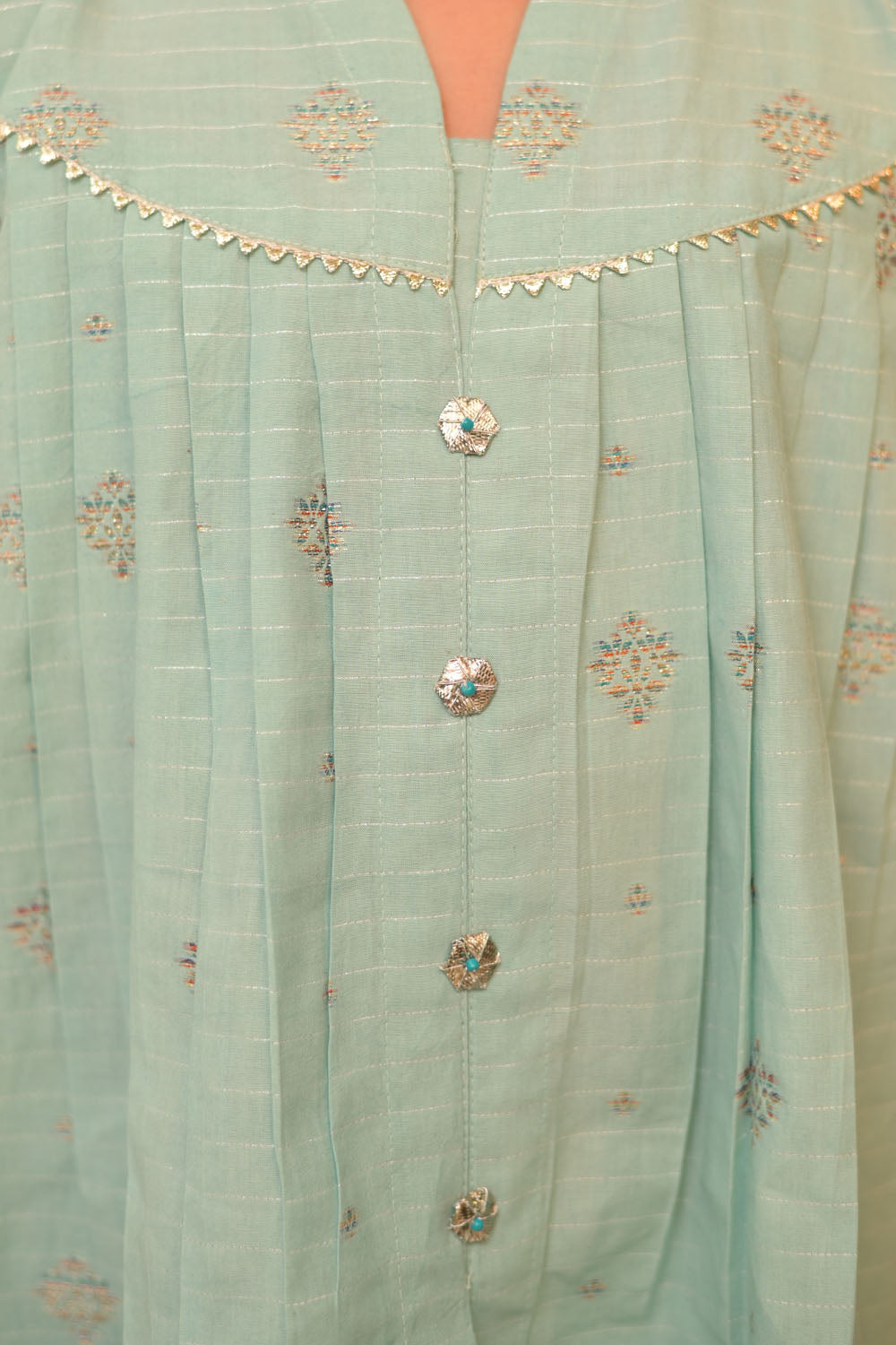 Cotton Jacquard Sea Green Stitched Suit - Senorita