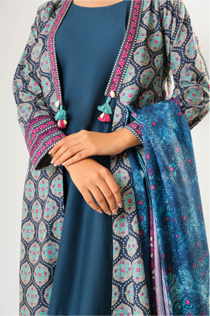 Cotton Khaddar Printed Blue Stitched Suit - Senorita