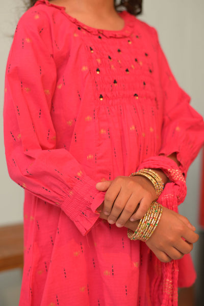 Cotton Jacquard Shocking Pink Stitched Suit - Senorita