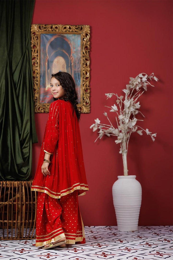 Viscose Crinkle Chiffon Red Stitched Suit - Senorita