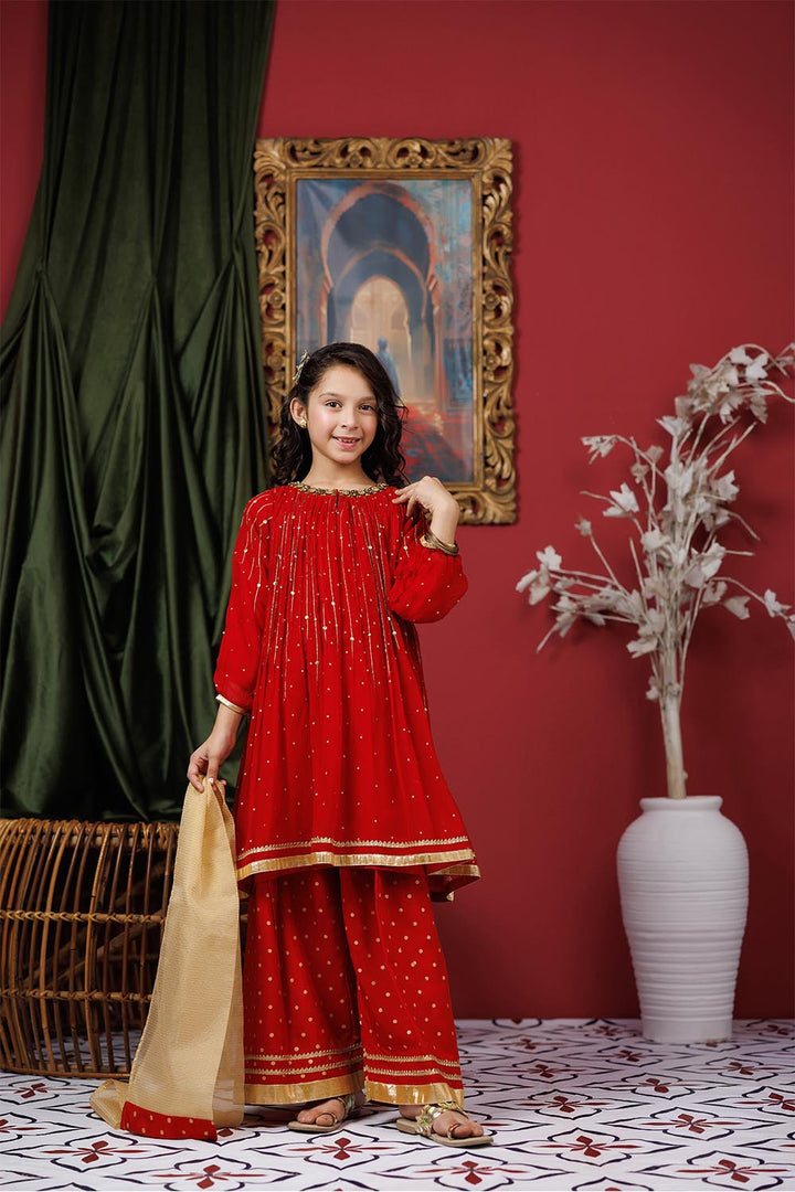 Viscose Crinkle Chiffon Red Stitched Suit - Senorita