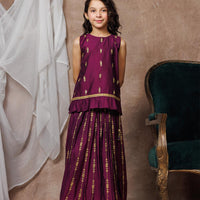 Viscose Chambray Katan Purple & Gold Stitched Suit - Senorita