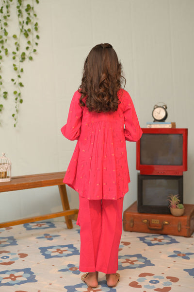 Cotton Jacquard Shocking Pink Stitched Suit - Senorita