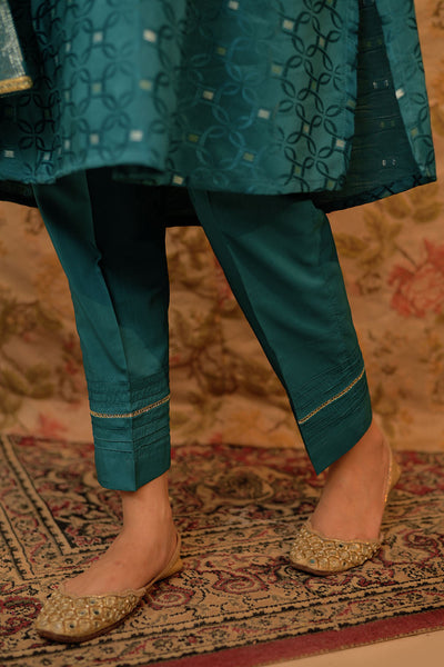 Cotton Viscose Filament Jacquard Turquoise Stitched Suit - Senorita