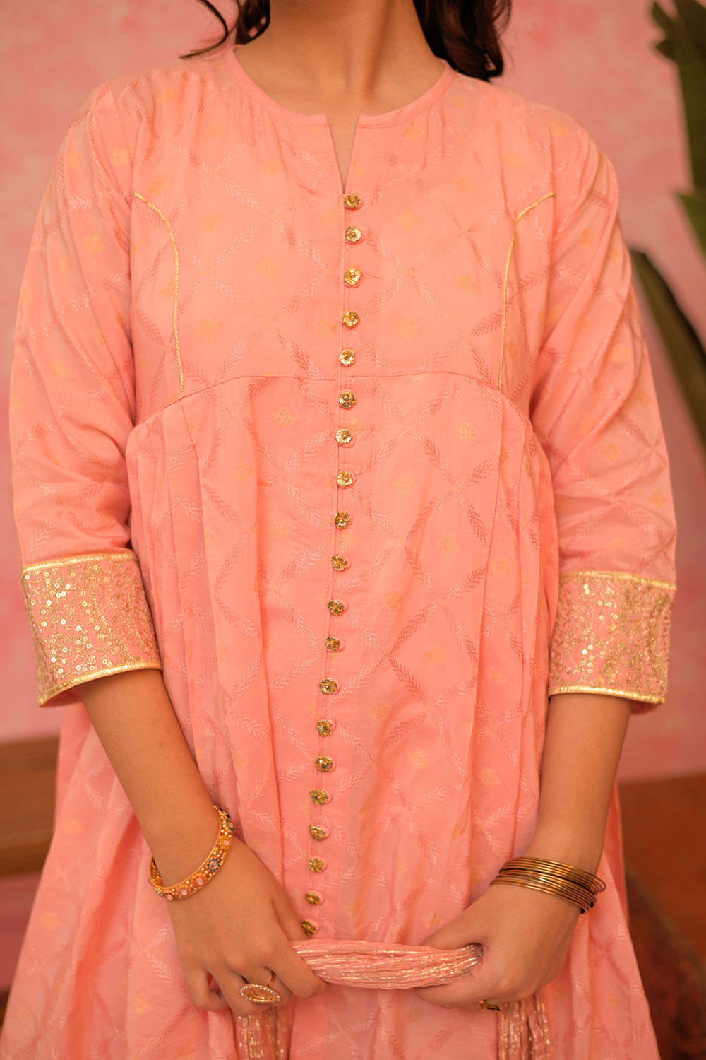 Viscose Filament Jacquard Peach Stitched Suit - Senorita