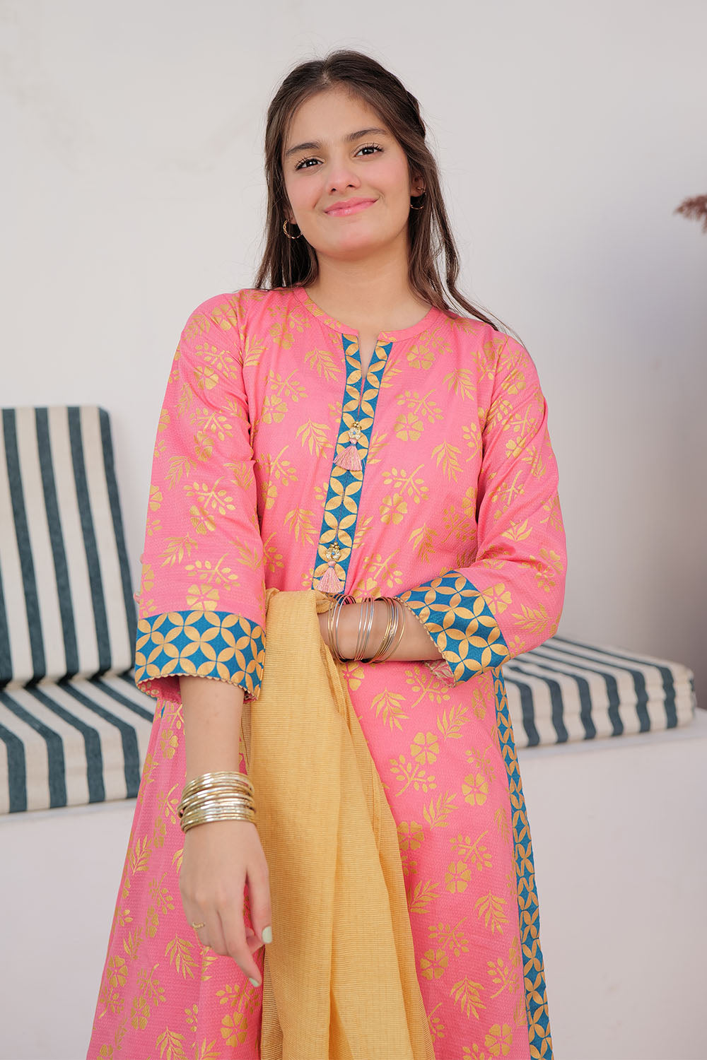 Cotton Dobby Peach Stitched Suit - Senorita