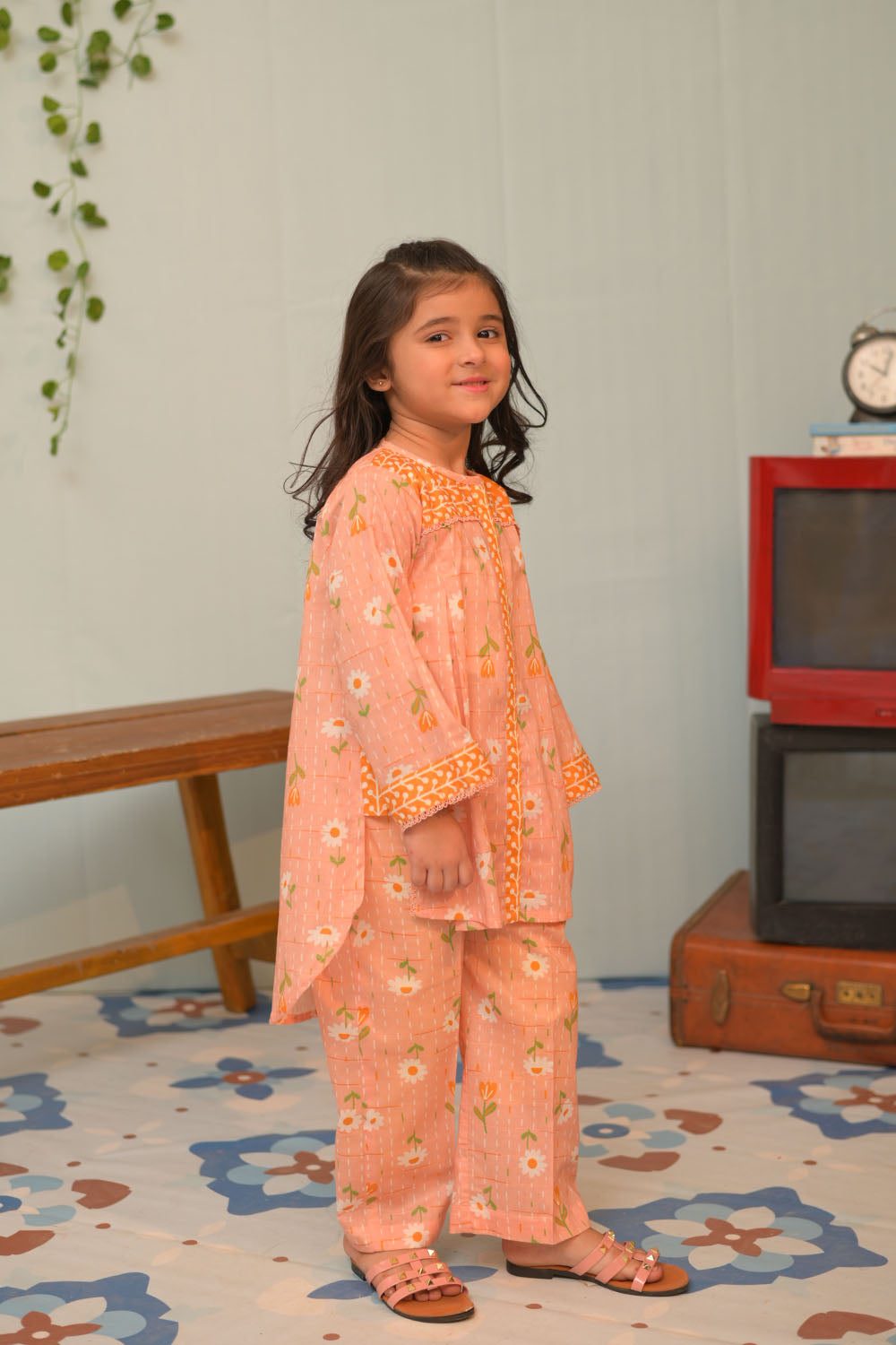 Cotton Dobby Self Peach Stitched Suit - Senorita