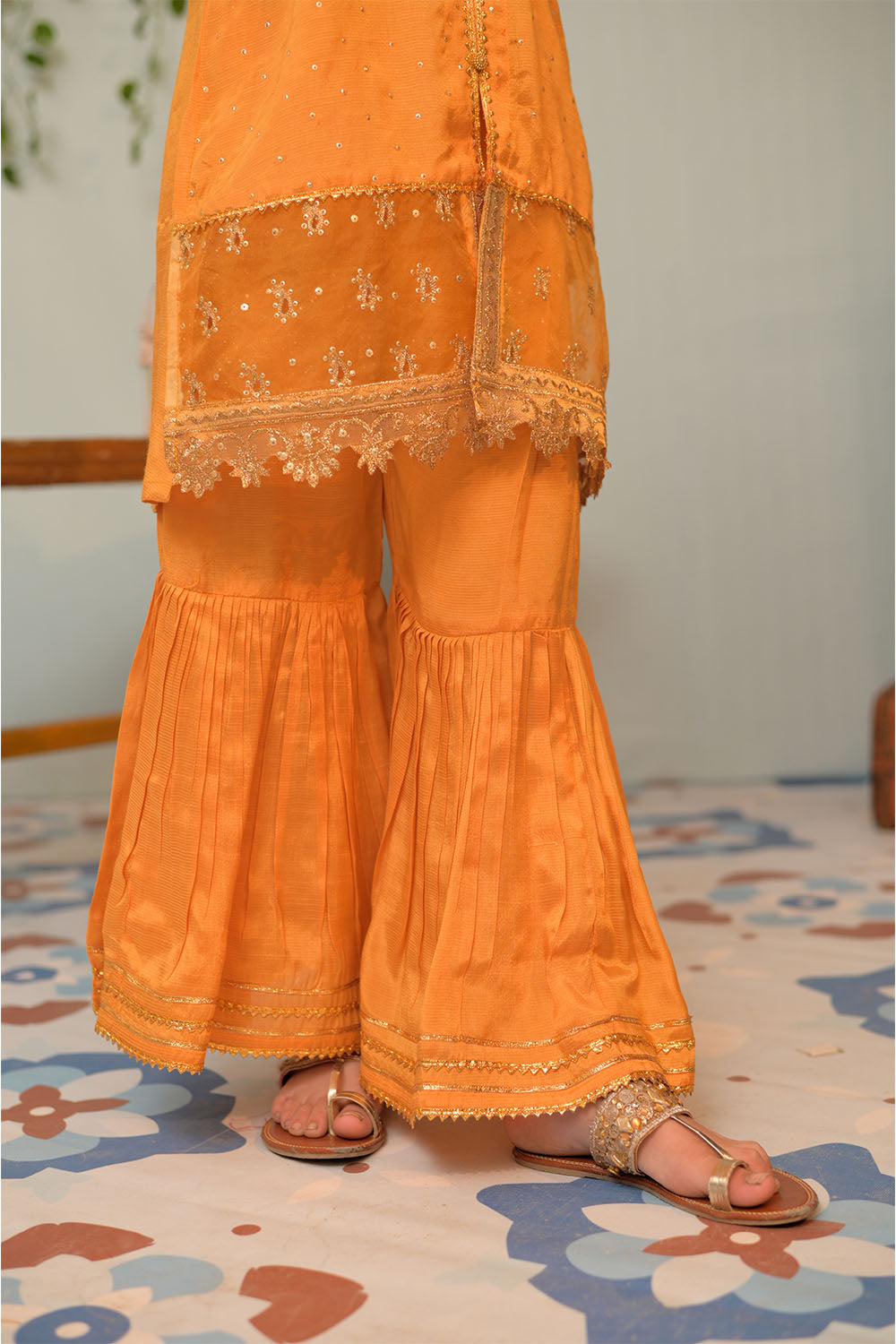 Viscose Raw Silk Yellow Stitched Suit - Senorita