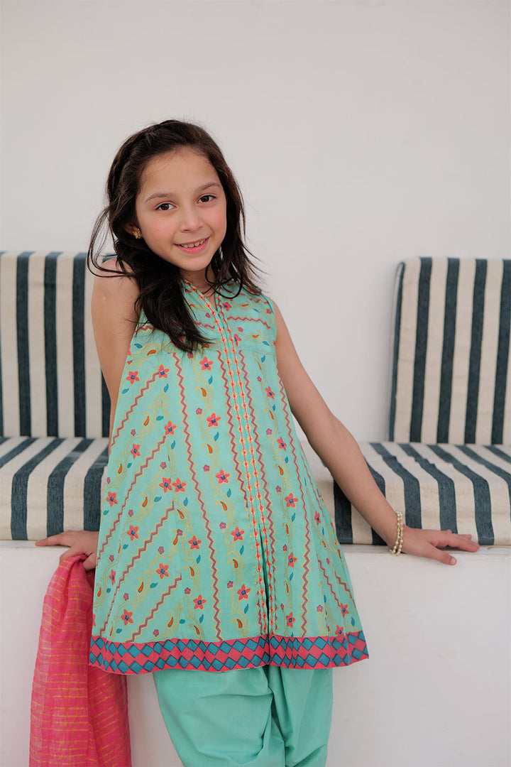 Cotton Gold Printed Sea Green Stitched Suit - Senorita