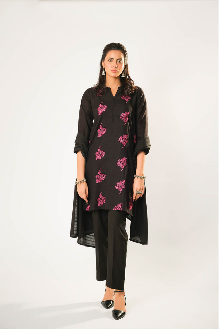 Cotton Khaddar Dyed Black Stitched Suit - Senorita