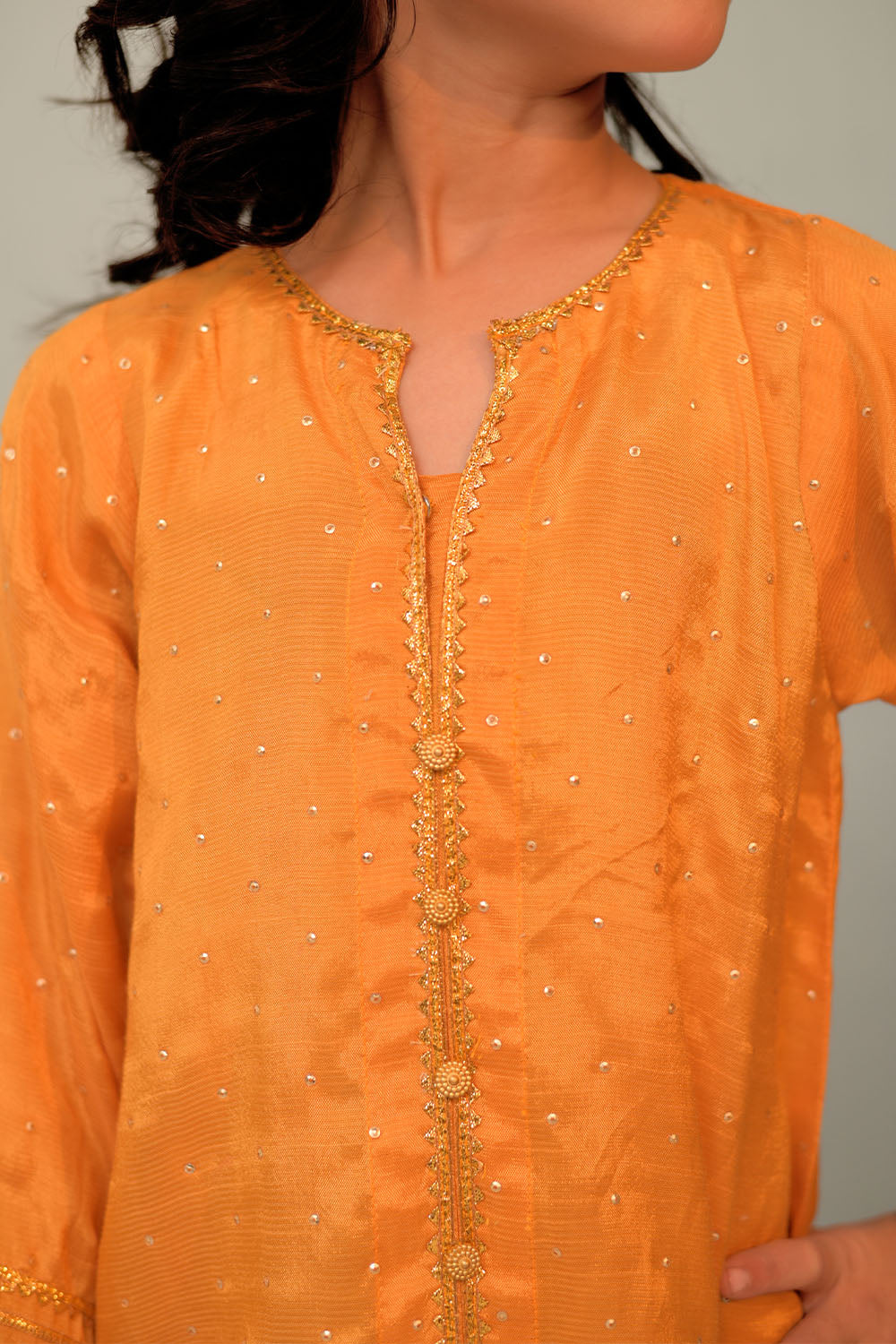 Viscose Raw Silk Yellow Stitched Suit - Senorita