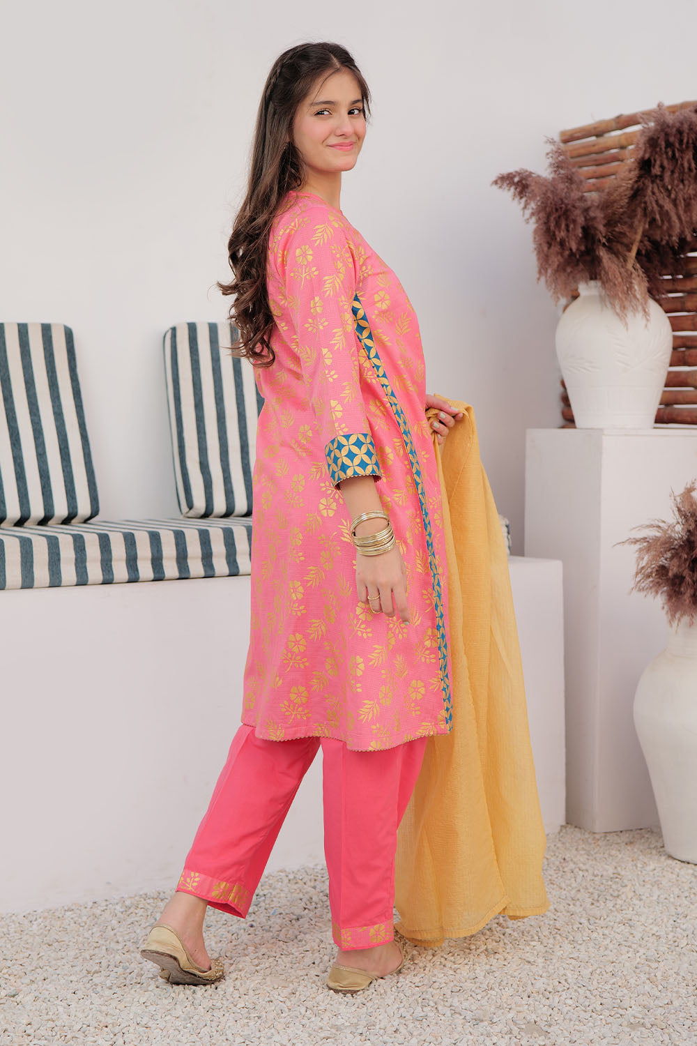 Cotton Dobby Peach Stitched Suit - Senorita
