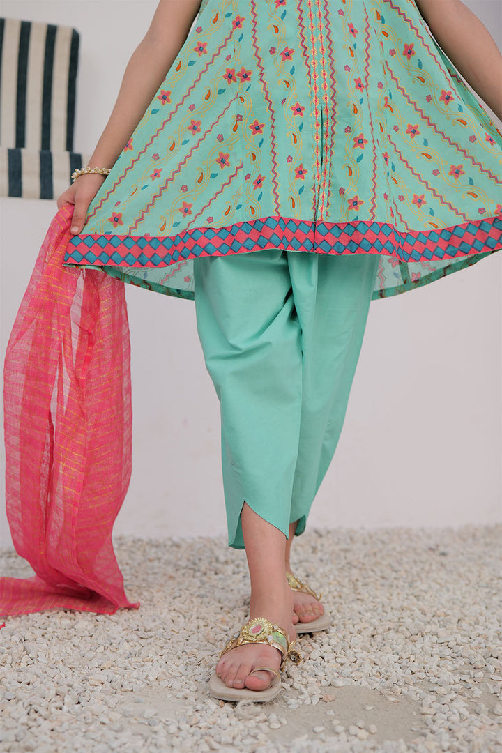 Cotton Gold Printed Sea Green Stitched Suit - Senorita