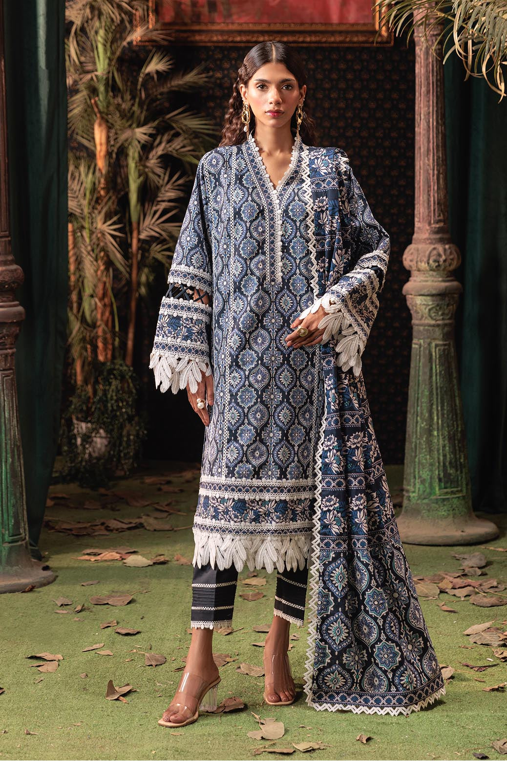 Khaddar Dark Blue Unstitched Suit - Bonanza