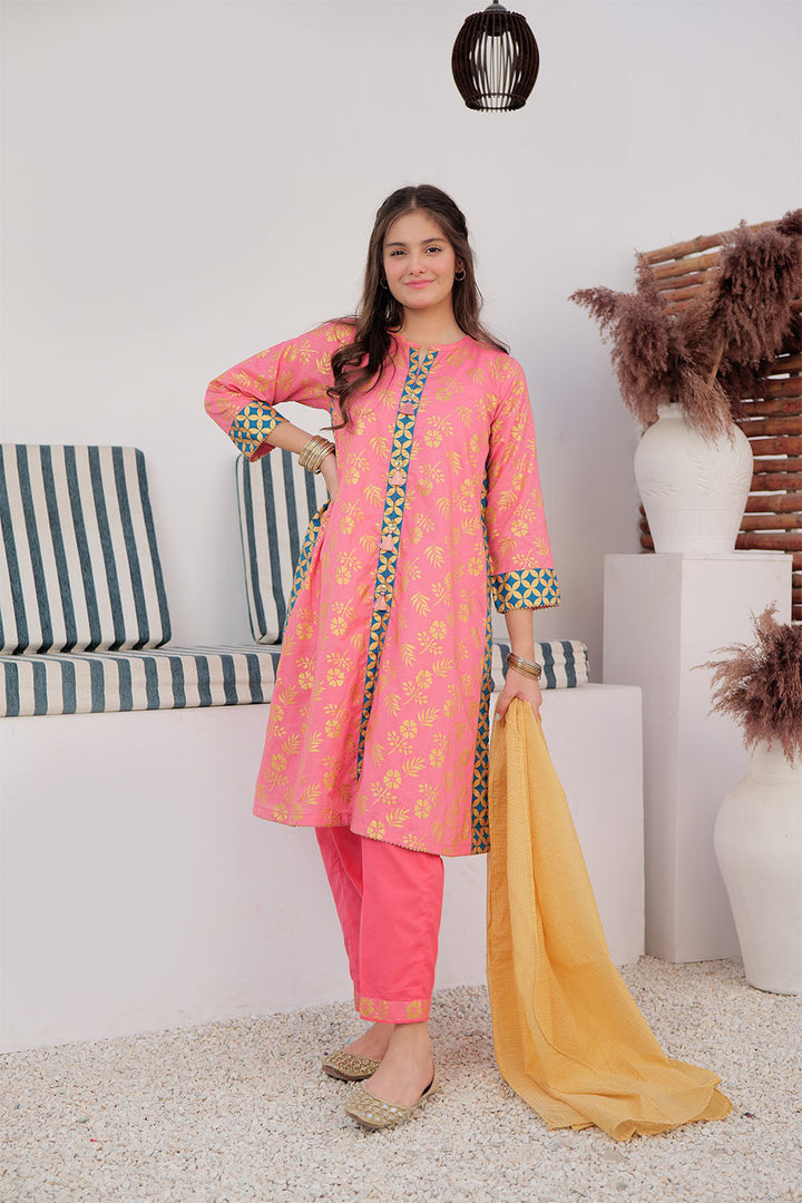 Cotton Dobby Peach Stitched Suit - Senorita