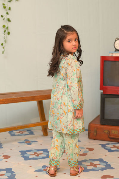 Cotton Dobby Print Sea Green Stitched Suit - Senorita