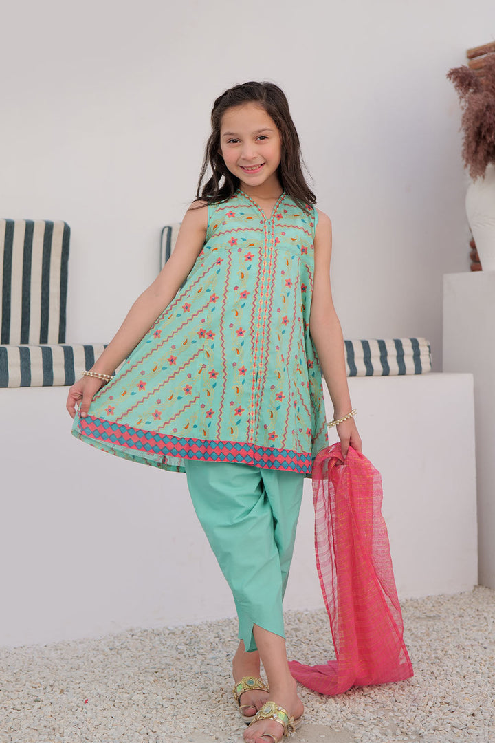 Cotton Gold Printed Sea Green Stitched Suit - Senorita