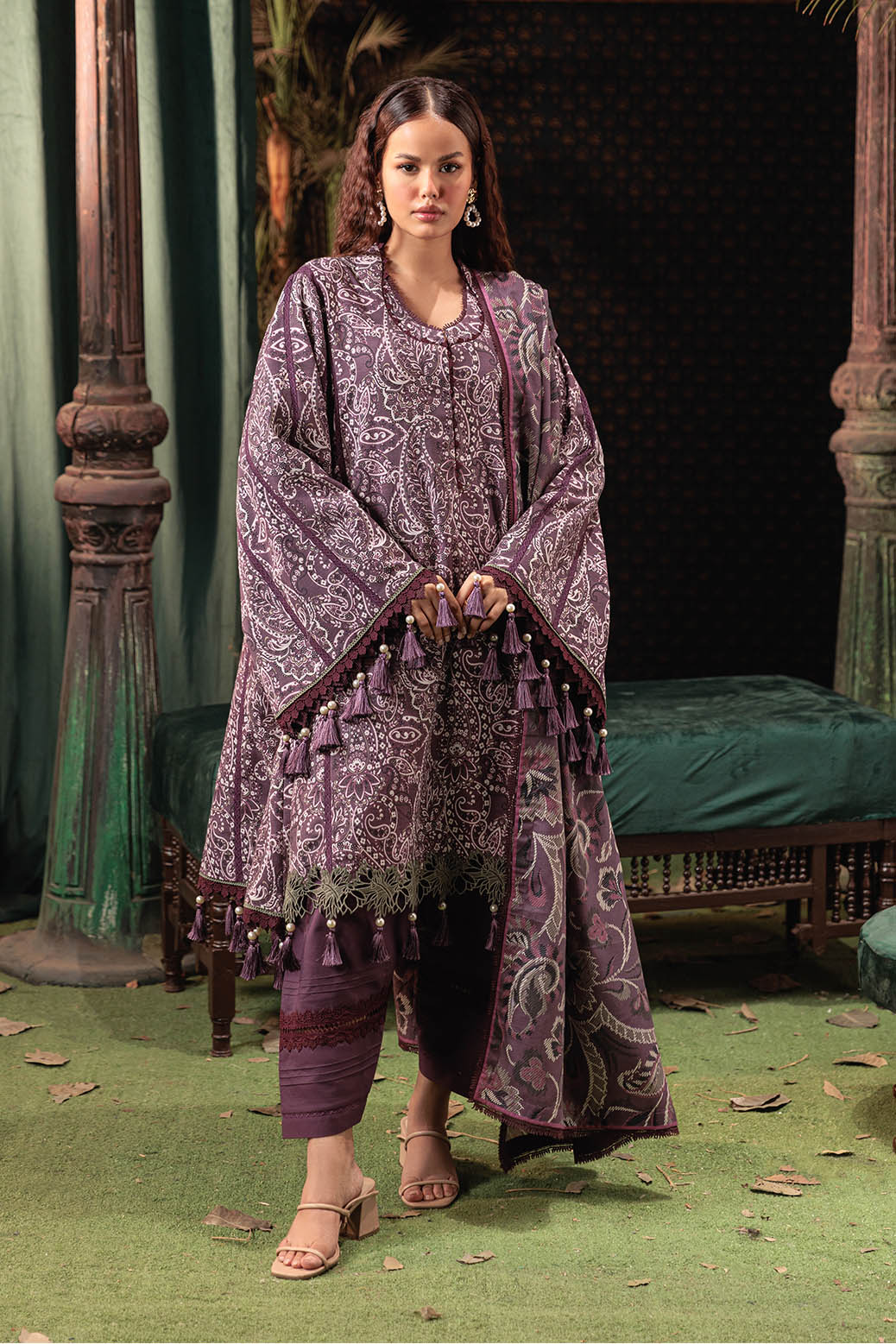 Khaddar Purple Unstitched Suit - Bonanza