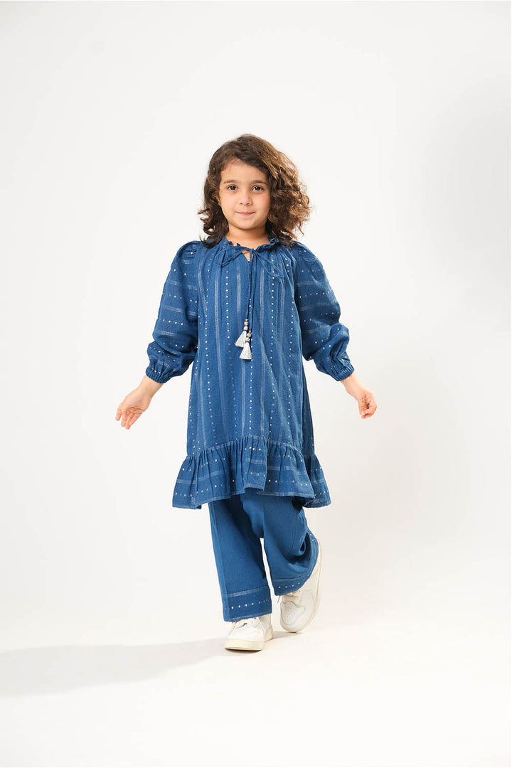 Cotton Karandi Dobby Blue Stitched Suit - Senorita
