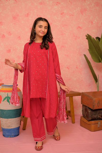 Cotton Viscose Filament Jacquard Shocking Pink Stitched Suit - Senorita