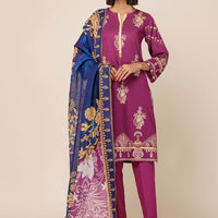 Printed Ayudia Purple Unstitched Suit - Bonanza