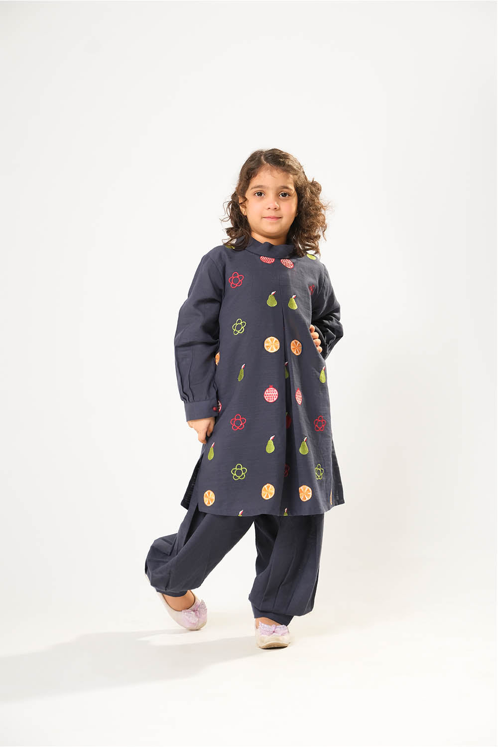 Cotton Khaddar Dyed Navy Blue Stitched Suit - Senorita