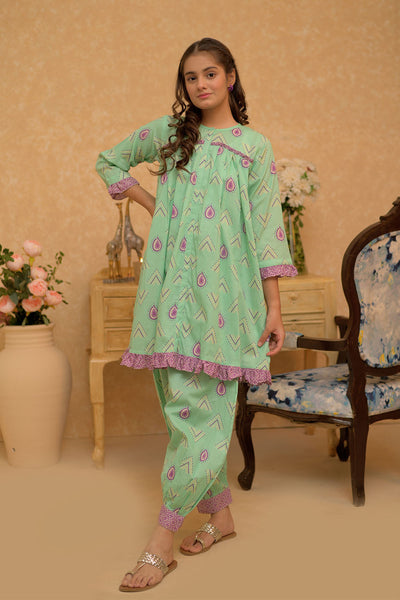 Cotton Dobby Print Light Green Stitched Suit - Senorita