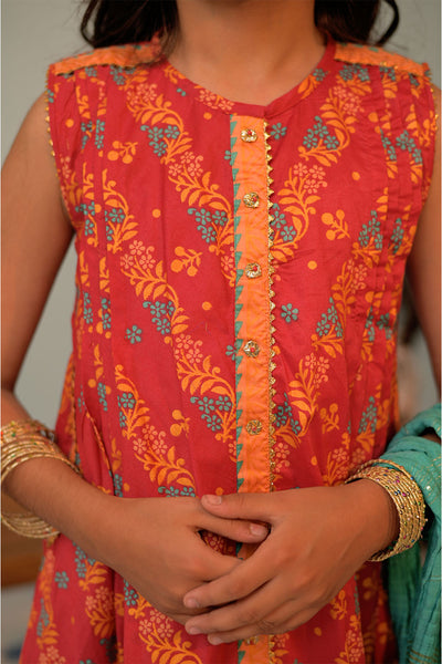 Cotton Lawn Gold Printed Red Stitched Suit - Senorita