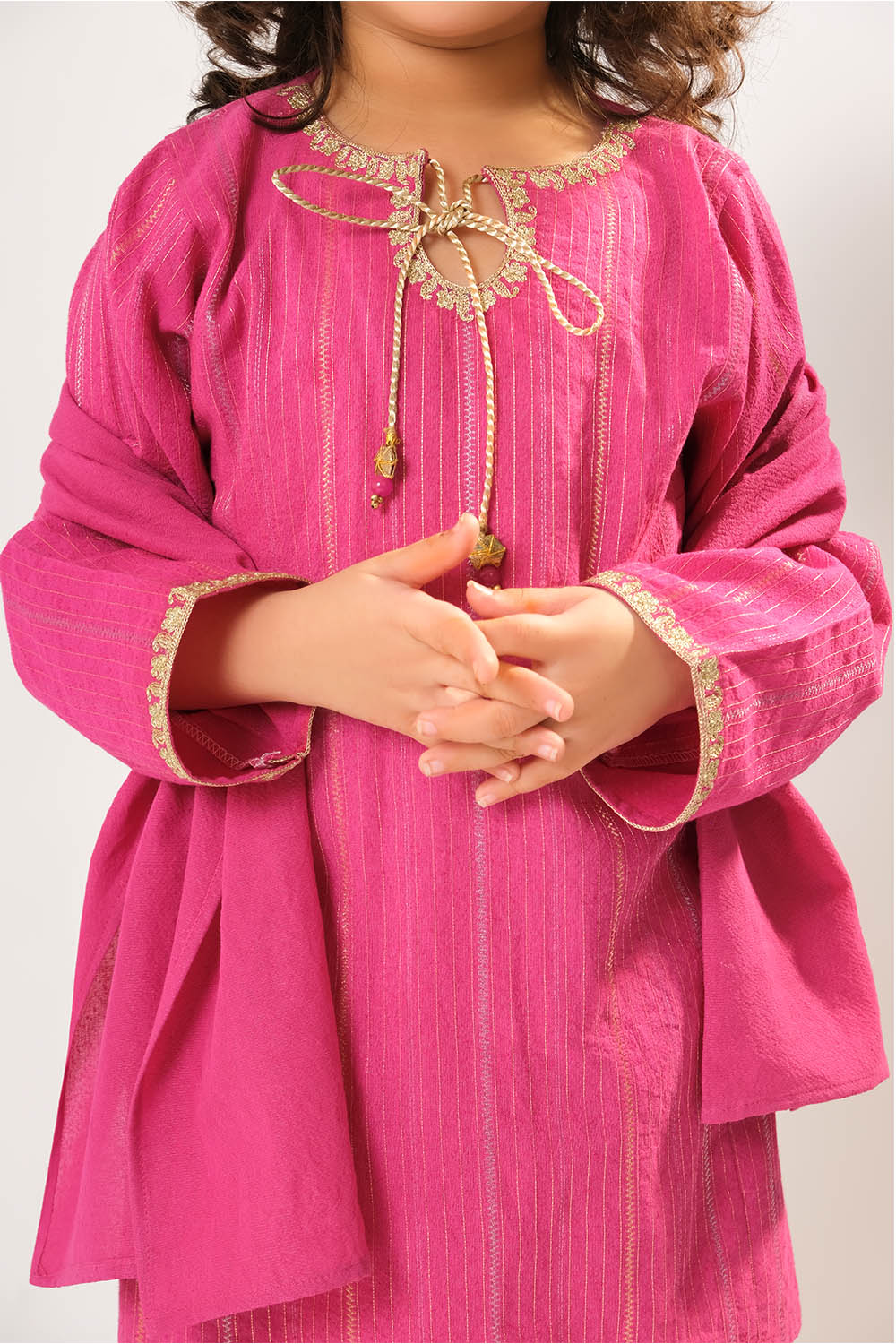Cotton Karandi Dobby Shocking Pink Stitched Suit - Senorita