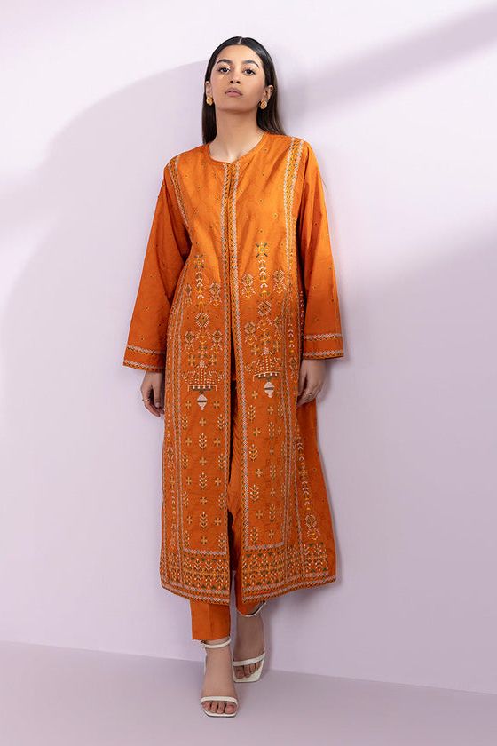 Emboidered Jacquard Orange 2 Piece Suit - Sapphire