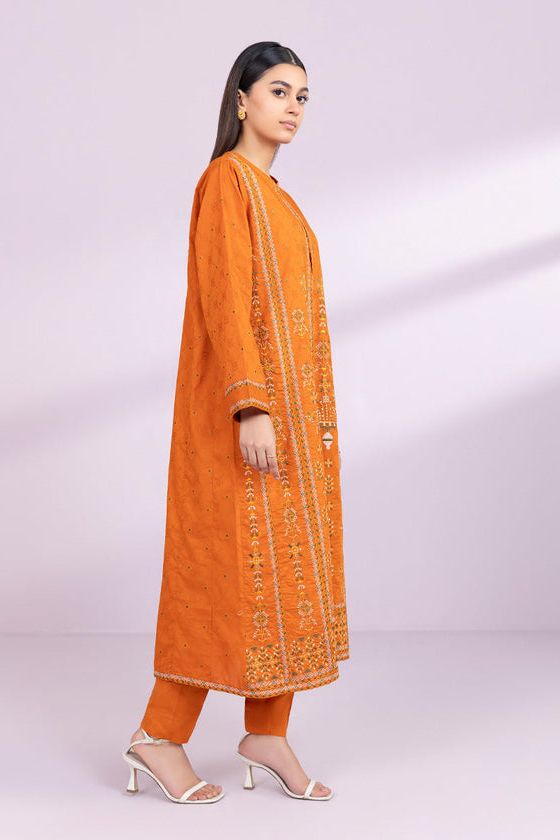 Emboidered Jacquard Orange 2 Piece Suit - Sapphire