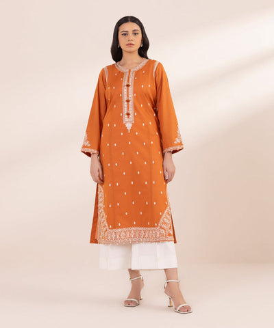 Embroidered Lawn Orange Stitched Suit - Sapphire