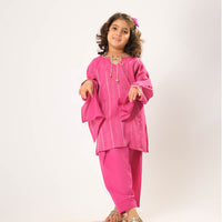 Cotton Karandi Dobby Shocking Pink Stitched Suit - Senorita