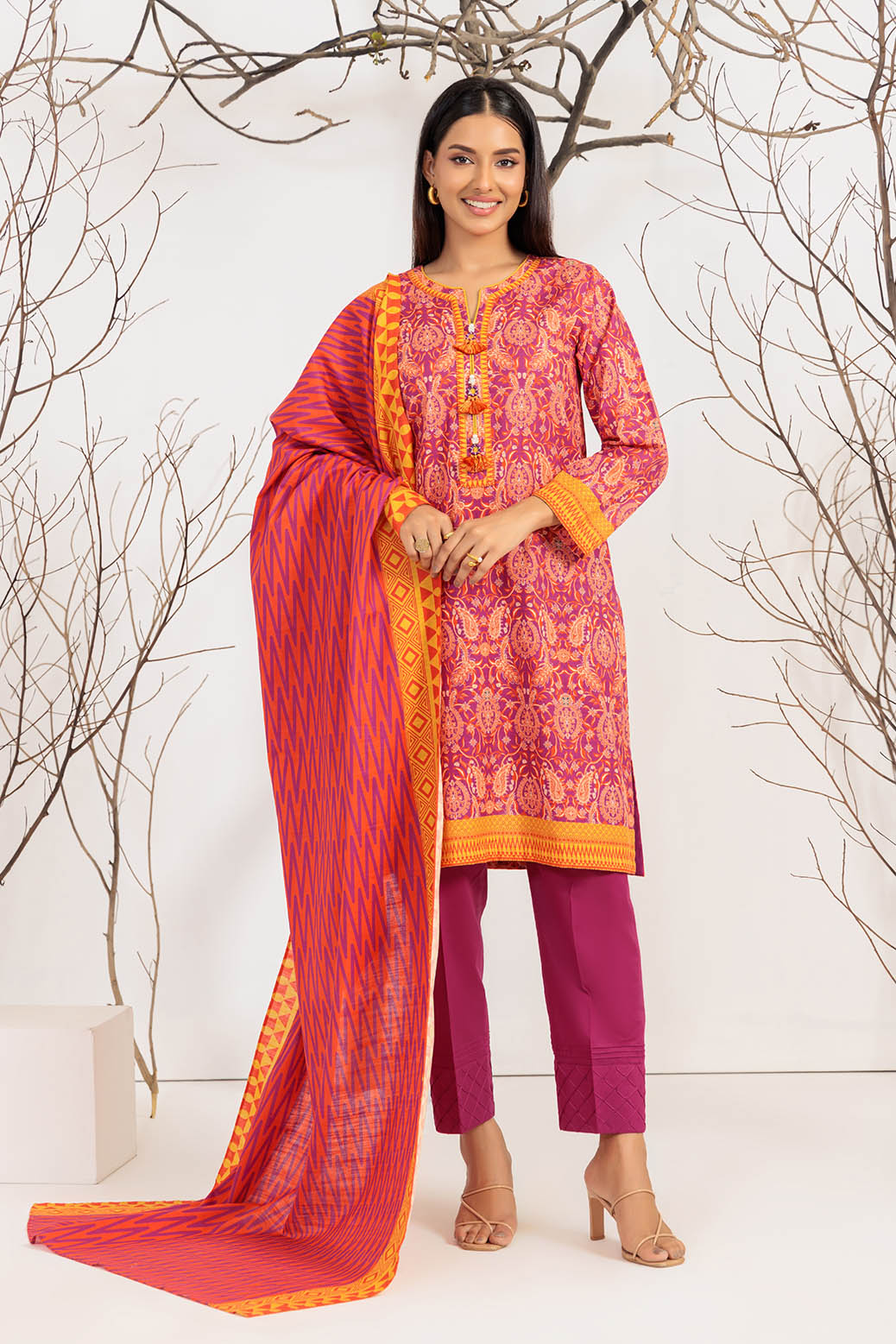 Khaddar Pink Unstitched Suit - Bonanza