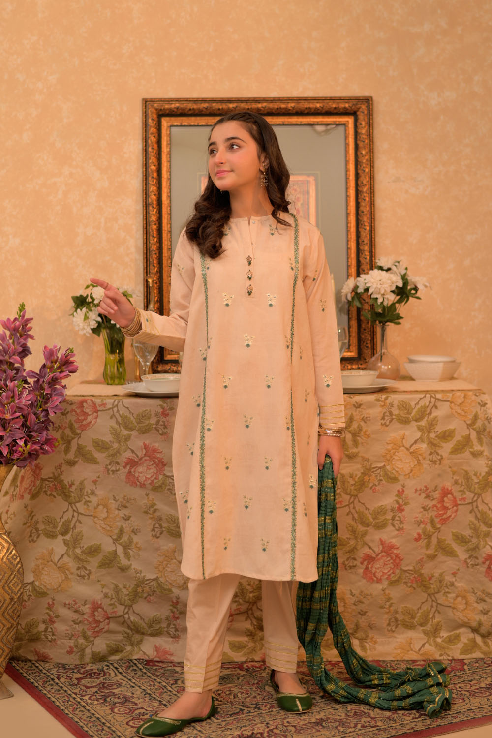 Cotton Jacquard Fawn Stitched Suit - Senorita