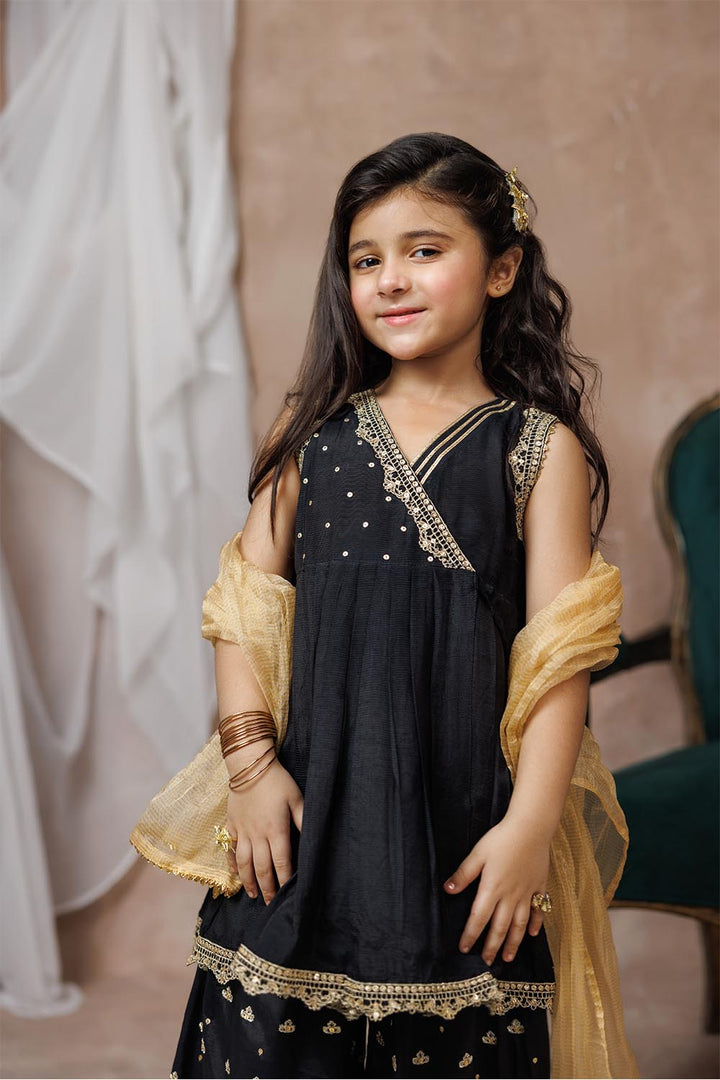 Viscose Raw Silk Black & Gold Stitched Suit - Senorita